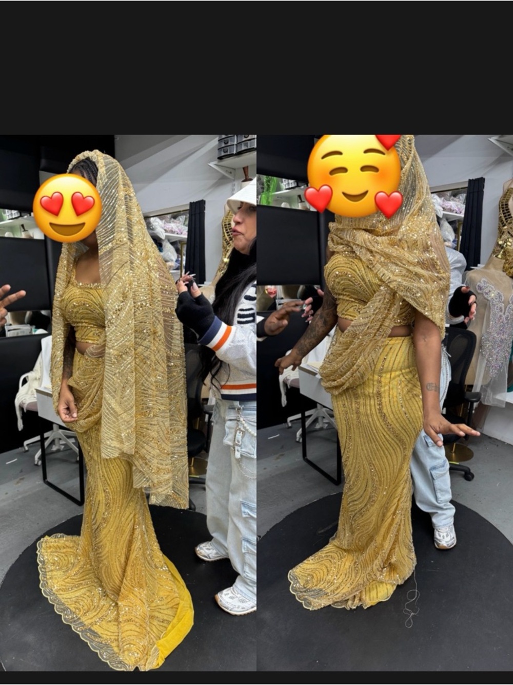 Gold Beaded Prom Gown with Matching Veil